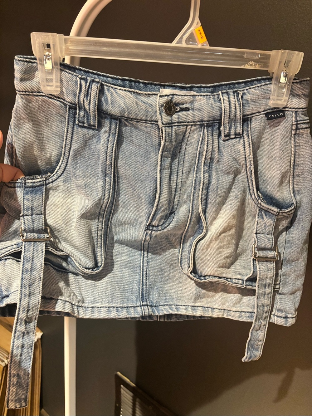 CELLO Light Blue Denim Utility Skort with Side Straps